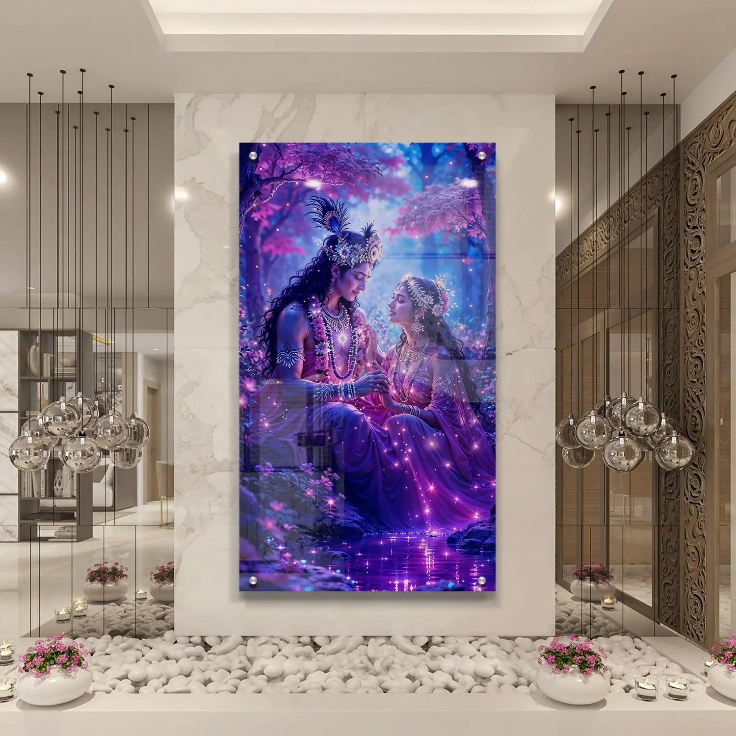 Radha Krishna Romantic Love Scenic Vivid Wall Art Acrylic