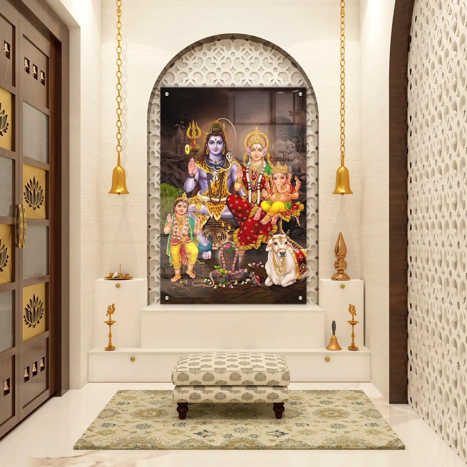 Shiv Parivar Brown Pooja Mandir Vivid Wall Art Acrylic